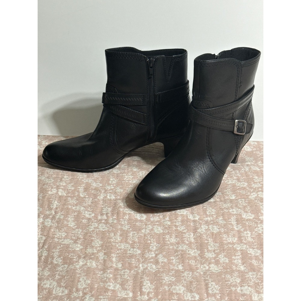 Rockport Cobb Hill Black Leather Ankle Boots Buckle Zip Womens 9.5 N